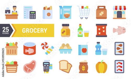 25 Flat Icons for a Grocery Store or Website.
