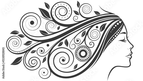Abstract swirling black and white monochrome psychedelic design