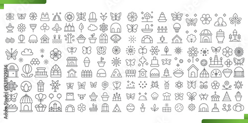 Nature and Garden Line Art Icon Set Vector Illustrations