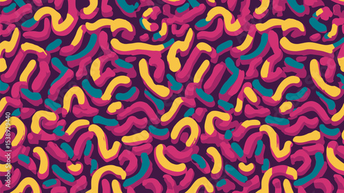 Abstract shapes flow artistically across vivid purple backdrop