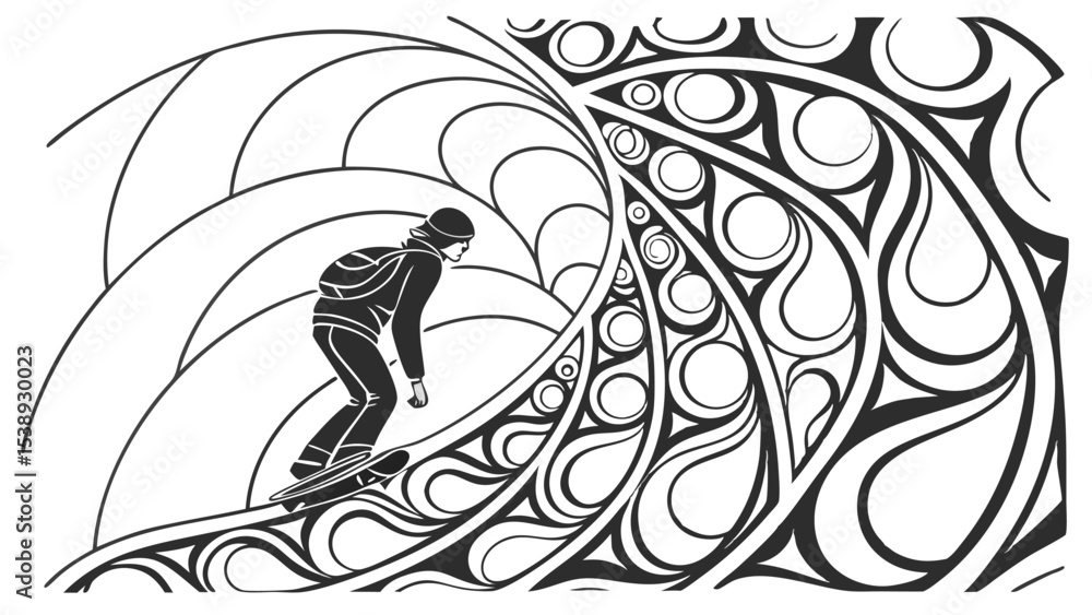 Fototapeta premium Abstract swirling black and white monochrome psychedelic design