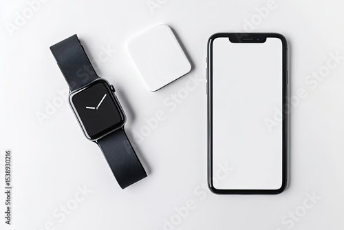 Vibrant Image of Smart Phone and Watch Against White Background