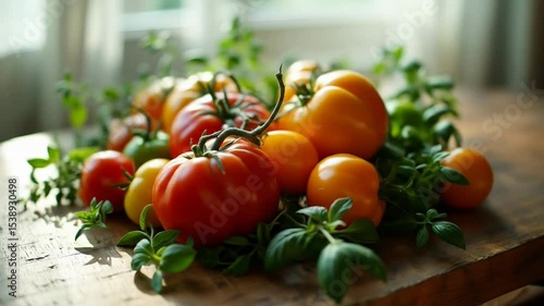 Arrangement of Fresh Tomatoes on Rustic Wooden Table Indoors