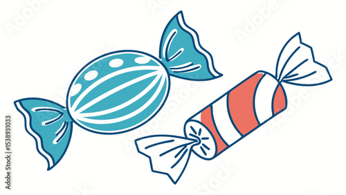 Striped and solid blue candies sweet confectionery vector design