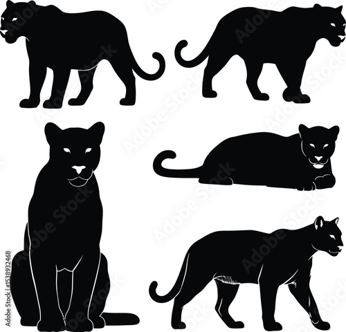 Four black panther silhouettes in different poses