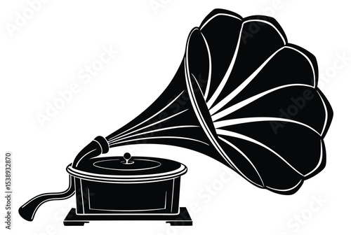 vintage gramophone silhouette classic music player retro audio icon simple vector design