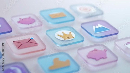 Assorted App Icon Tiles Displayed on White Background Soft Focus