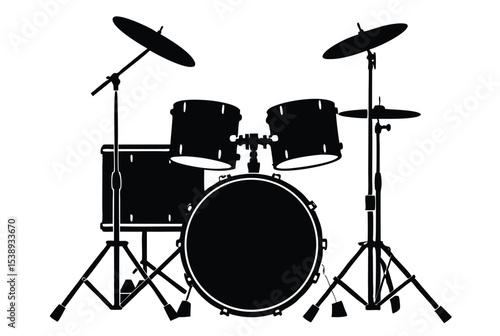 drum kit silhouette vector illustration modern percussion set black outline music instrument design