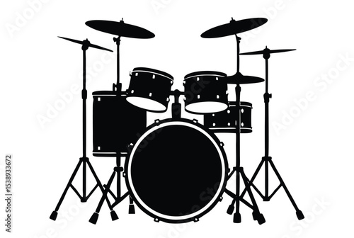 drum kit silhouette vector illustration modern percussion set black outline music instrument design