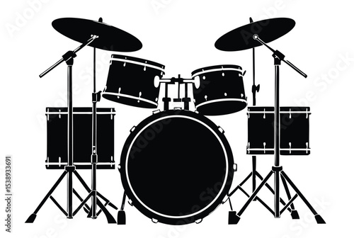 drum kit silhouette vector illustration modern percussion set black outline music instrument design