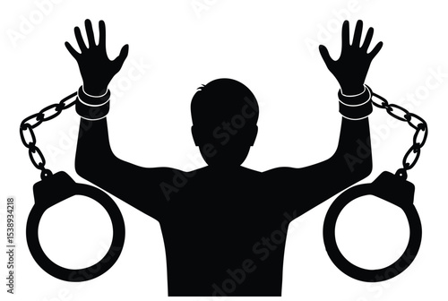 man holding handcuffed icon silhouette vector Illustration
