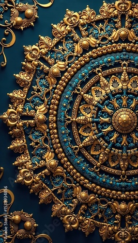 Intricate golden arabesque mandala on rich background, heritage, retro