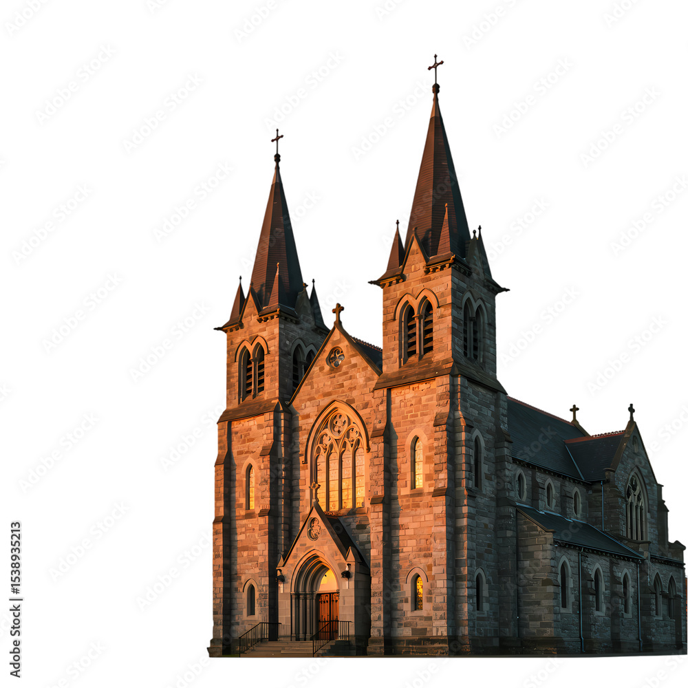 Nightlit Cathedral isolated on transparent baackground Nightlit Cathedral isolated on transparent baackground