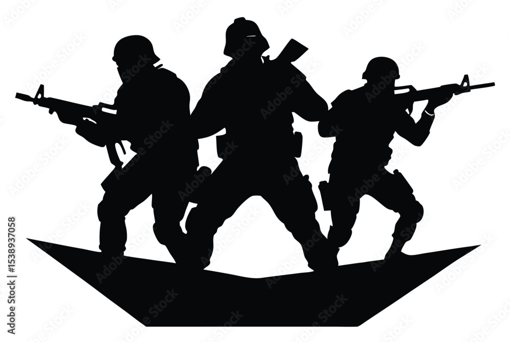 special forces tactical team silhouette action military soldiers vector illustration special forces tactical team silhouette action military soldiers vector illustration