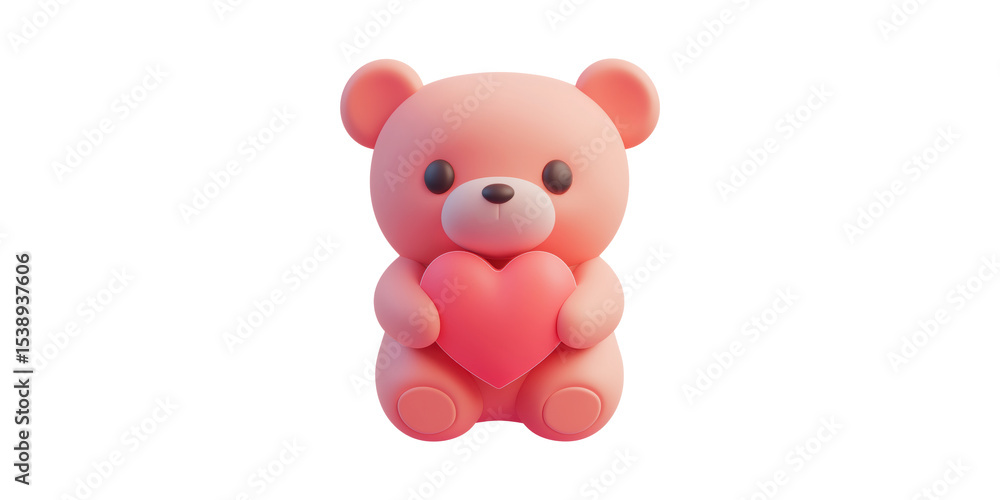 Cute Pink Teddy Bear Holding Heart. Symbol Of Love And Affection Isolated On Transparent Background Cute Pink Teddy Bear Holding Heart. Symbol Of Love And Affection Isolated On Transparent Background