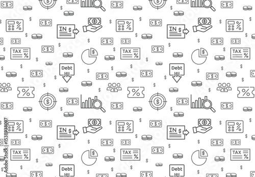  Accounting seamless pattern Design .   Accounting of business affairs and work. Invoice, tax, accountant, financial statement, tax calculator.
