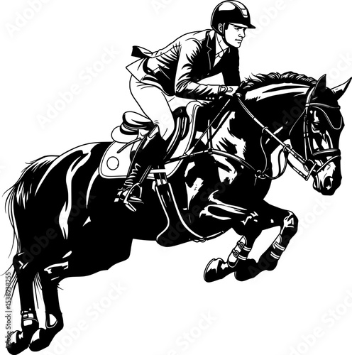  Male rider on horse jumping show vector silhouette