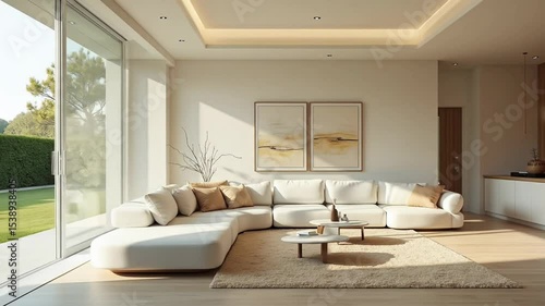Bright Living Room with Large Sofa Interior Design Visual