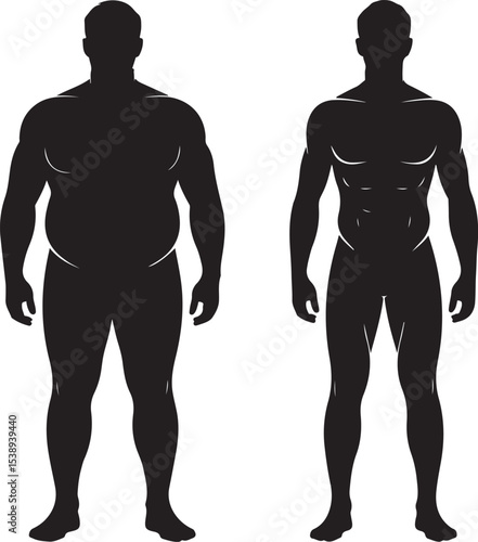 Before and After Body Transformation Silhouette Vector Illustration