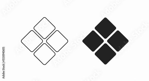 Two identical icons, each with four diagonally arranged diamond/square shapes. One has a thin black border, the other a solid black fill, both suitable for vector use.