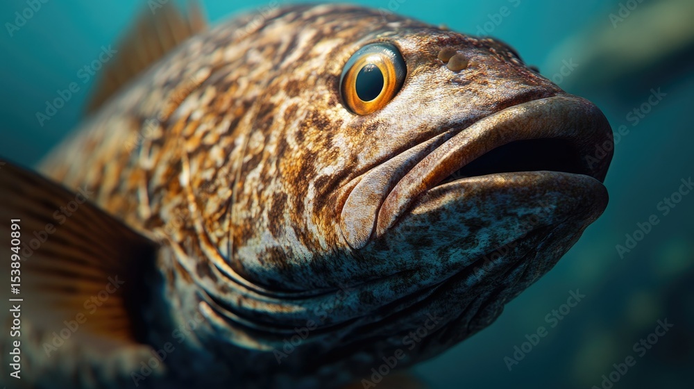 Fototapeta premium Close-up view of a fish's head and upper body.