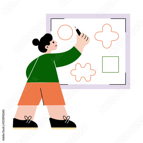 A flat style illustration showing a child making drawings