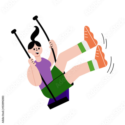 A flat style illustration showing a girl swinging