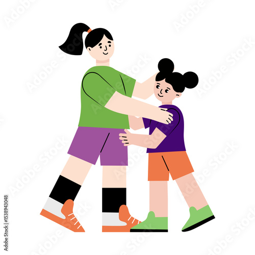 A flat style illustration showing a kid hugging
