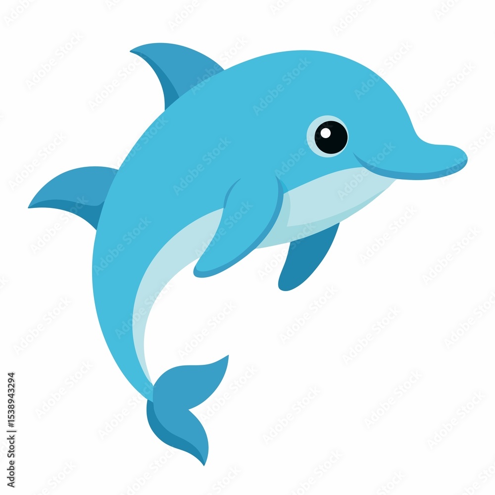 Fototapeta premium Cute cartoon dolphin illustration isolated on white background