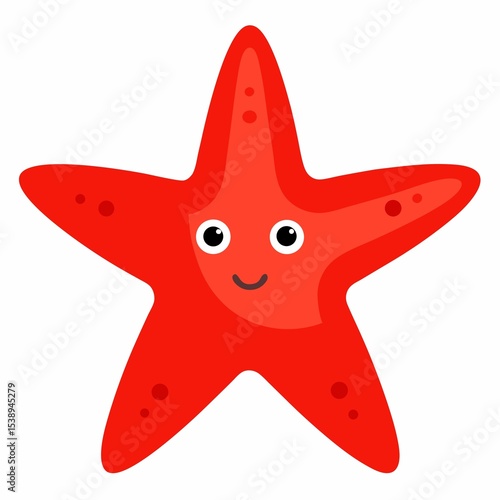 Cute red starfish cartoon character isolated on white background