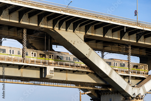 Photography Seoul Subway Line 7 Train Crossing Cheongdam Bridge in Afternoon Light