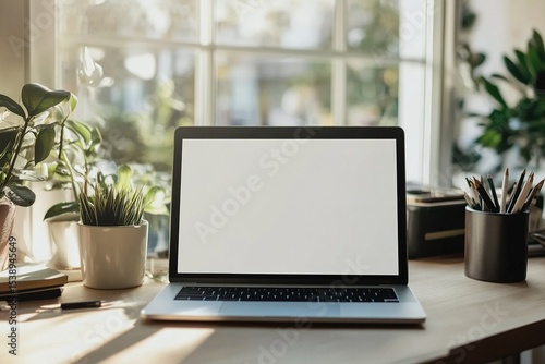 Isolated laptop mockup without background with blank screen. Stock royalty free illustration.