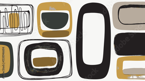 Abstract forms align amid modern beige composition display painting