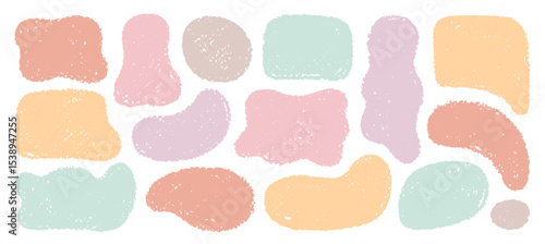 Irregular text box. Shape rectangle. Irregular frame, square and organic text background. Abstract box form. Doodle bubble textbox shapes. Color pastel crayon pattern. Playful hand drawn fun vector bg