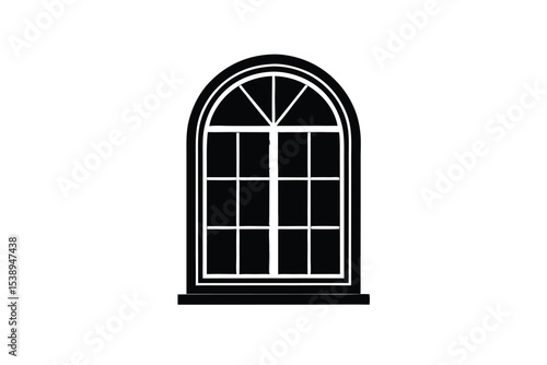 Arched Window Silhouette with Panes on White