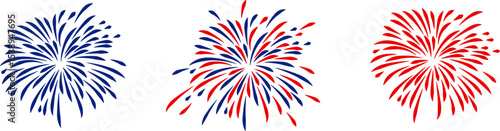  4th july Independence Day fireworks collection .Red, blue fireworks for 4th of July . Fourth of July elements . United States of America celebration firecrackers set. USA exploding fireworks .