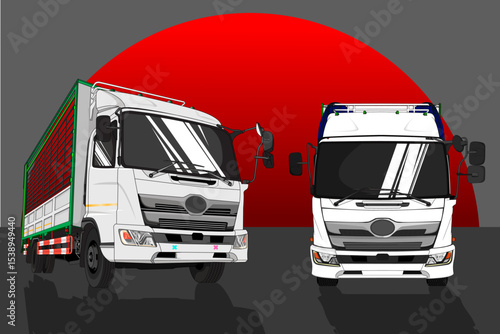 Beautiful medium transport truck, vector file