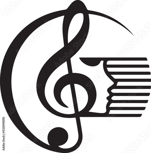 Musical illustration featuring a unique fusion of a treble clef and an accordion design, suitable for music-related applications