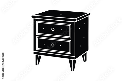Black and white nightstand with two drawers illustration