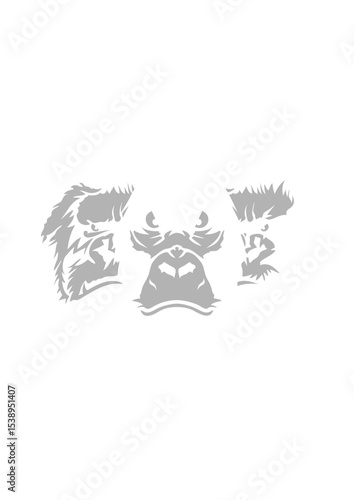 gorille face feroce sauvage triple