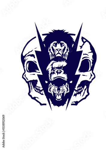 tete de mort gorille lion tigre fantaisie