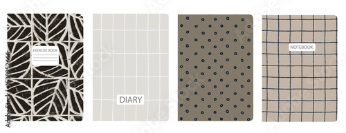 Set of cover page templates with hand drawn flowers, branches, leaves. Based on seamless patterns. Backgrounds for notebooks, notepads, diaries. Headers isolated and replaceable
