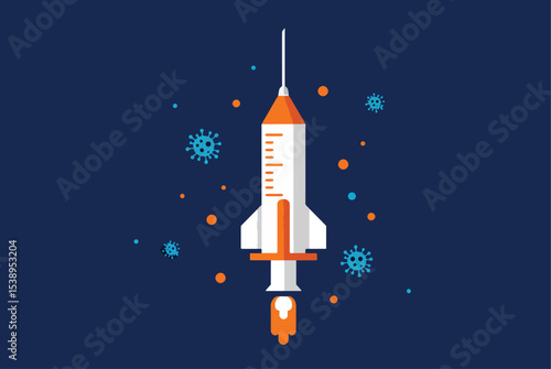Rapid Vaccine Development A Syringe-Shaped Rocket Launching into Space