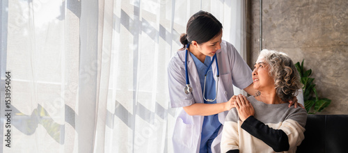 Wallpaper Mural Asian Young Doctor Comforting Older Patient During Consultation Medical Checkup Caring Senior Woman Healthcare Professional Support Torontodigital.ca