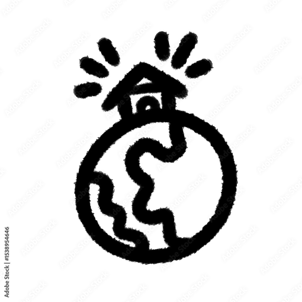 Naklejka premium house on the world png pen line brush cartoon handwrite design cute and art doodle clipart element