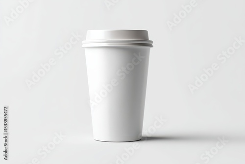 Wallpaper Mural A tall, plain white disposable paper cup with a snug-fitting lid sits on a minimalist white background Torontodigital.ca