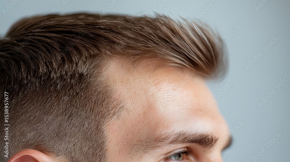 Obraz premium Close-up, detailed medical-style photograph showcasing a view of dandruff and sebum buildup on the human scalp, with a clinical, diagnostic appearance.