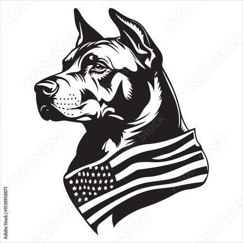 Patriotic Dog with American Flag Silhouette Vector – USA Independence Day Animal Graphic for Memorial Day, Fourth of July, Military Support, National Pride, and Pet-Themed Celebration Designs