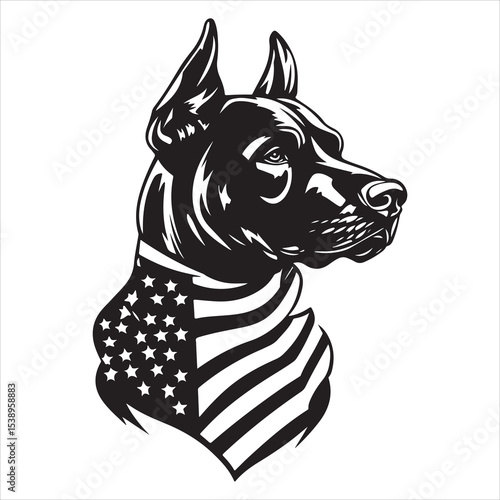 Patriotic Dog with American Flag Silhouette Vector – USA Independence Day Animal Graphic for Memorial Day, Fourth of July, Military Support, National Pride, and Pet-Themed Celebration Designs
