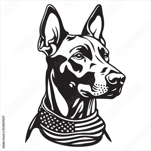 Patriotic Dog with American Flag Silhouette Vector – USA Independence Day Animal Graphic for Memorial Day, Fourth of July, Military Support, National Pride, and Pet-Themed Celebration Designs
